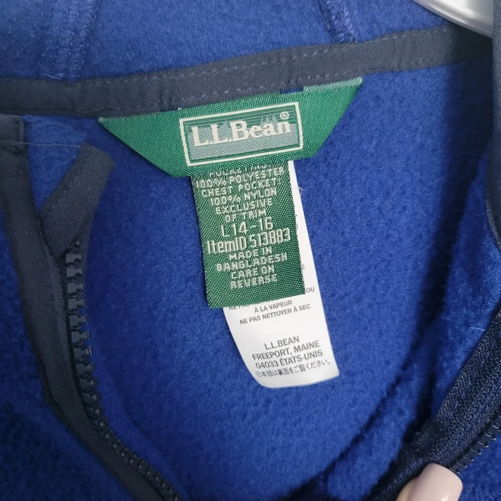 LL Bean Kids Retro Mountain Classic Fleece Hooded Jacket Size Large (14-16) Blue